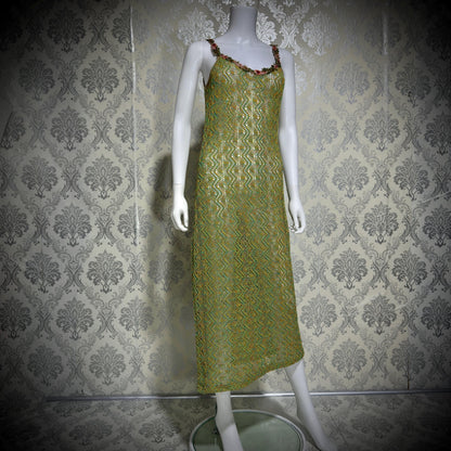 BONNIE STRAUSS Vintage 1990s Crochet Slip Dress, Stretchy Knit Midi Gown