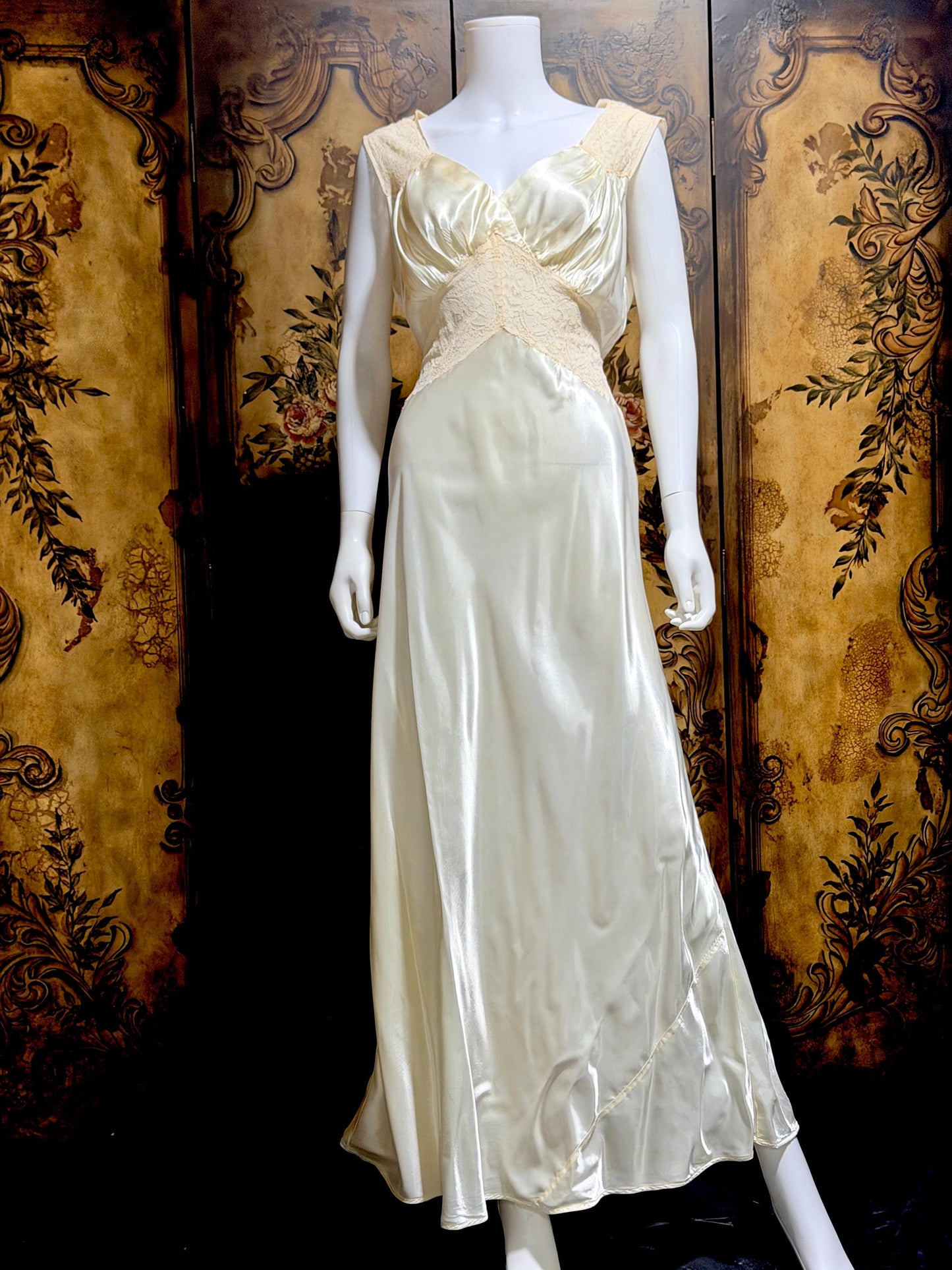 DuBARRY Vintage 1930s nightgown slip Dress, Pearl Bias Cut Shiny Lingerie Dress