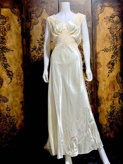 DuBARRY Vintage 1930s nightgown slip Dress, Pearl Bias Cut Shiny Lingerie Dress