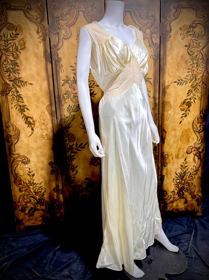 DuBARRY Vintage 1930s nightgown slip Dress, Pearl Bias Cut Shiny Lingerie Dress