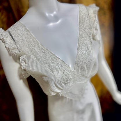 TROUSSEAU vintage 1940s nightgown slip dress, Silky White full length lingerie dress