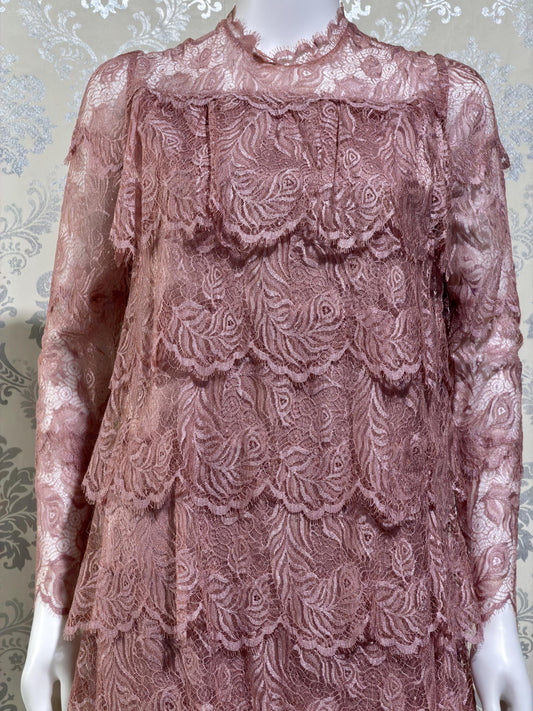 RINA di MONTELLA 1970s Vintage evening dress, All lace high neck sequins beads