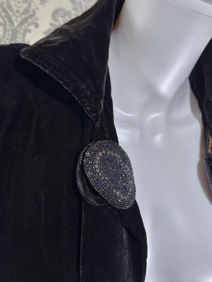 1930s Vintage Velvet Evening Jacket, Black Silk Velvet Swing Cocktail Coat