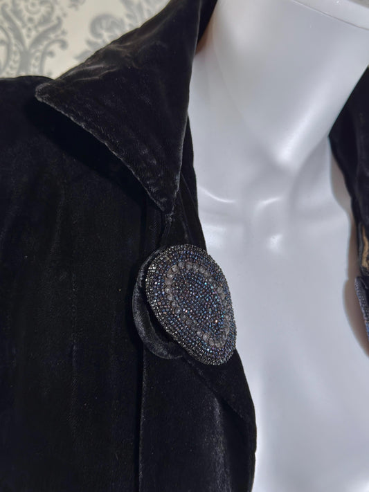 1930s Vintage Velvet Evening Jacket, Black Silk Velvet Swing Cocktail Coat