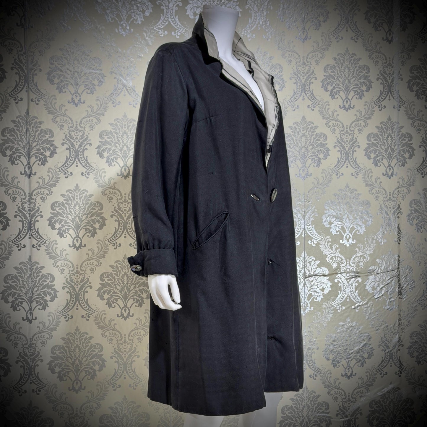 MR BLACKWELL CUSTOM Vintage 1960s linen coat, Black linen silk combo Spring Dress coat