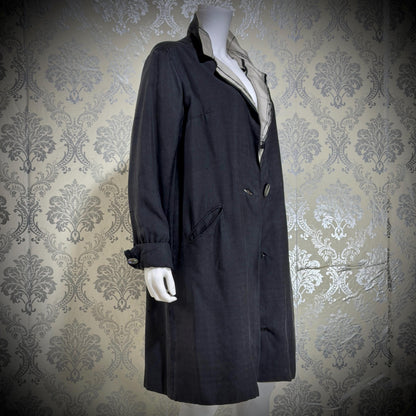 MR BLACKWELL CUSTOM Vintage 1960s linen coat, Black linen silk combo Spring Dress coat