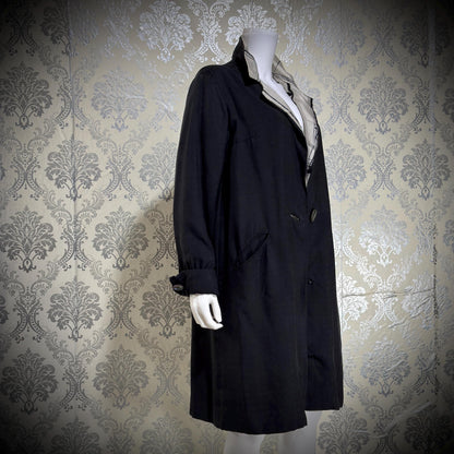 MR BLACKWELL CUSTOM Vintage 1960s linen coat, Black linen silk combo Spring Dress coat
