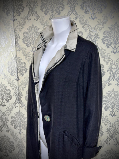 MR BLACKWELL CUSTOM Vintage 1960s linen coat, Black linen silk combo Spring Dress coat