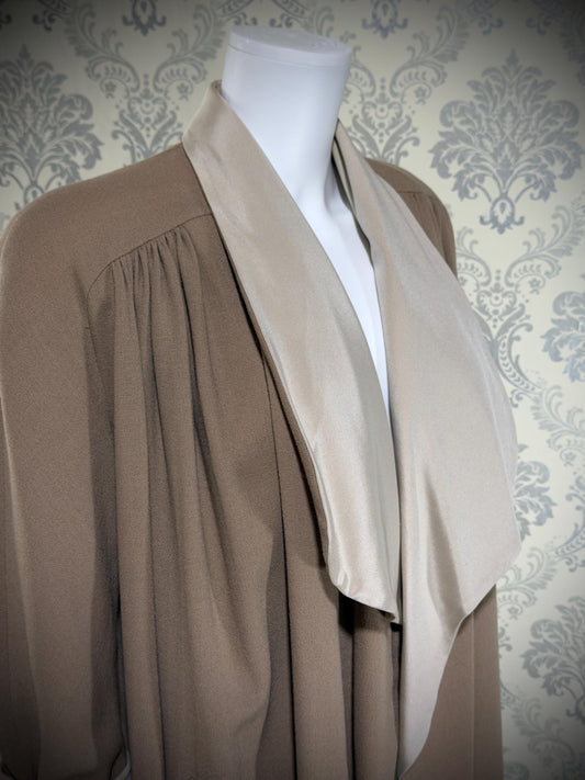 TRAVILLA vintage 1980s swing coat jacket, taupe ruffled car coat