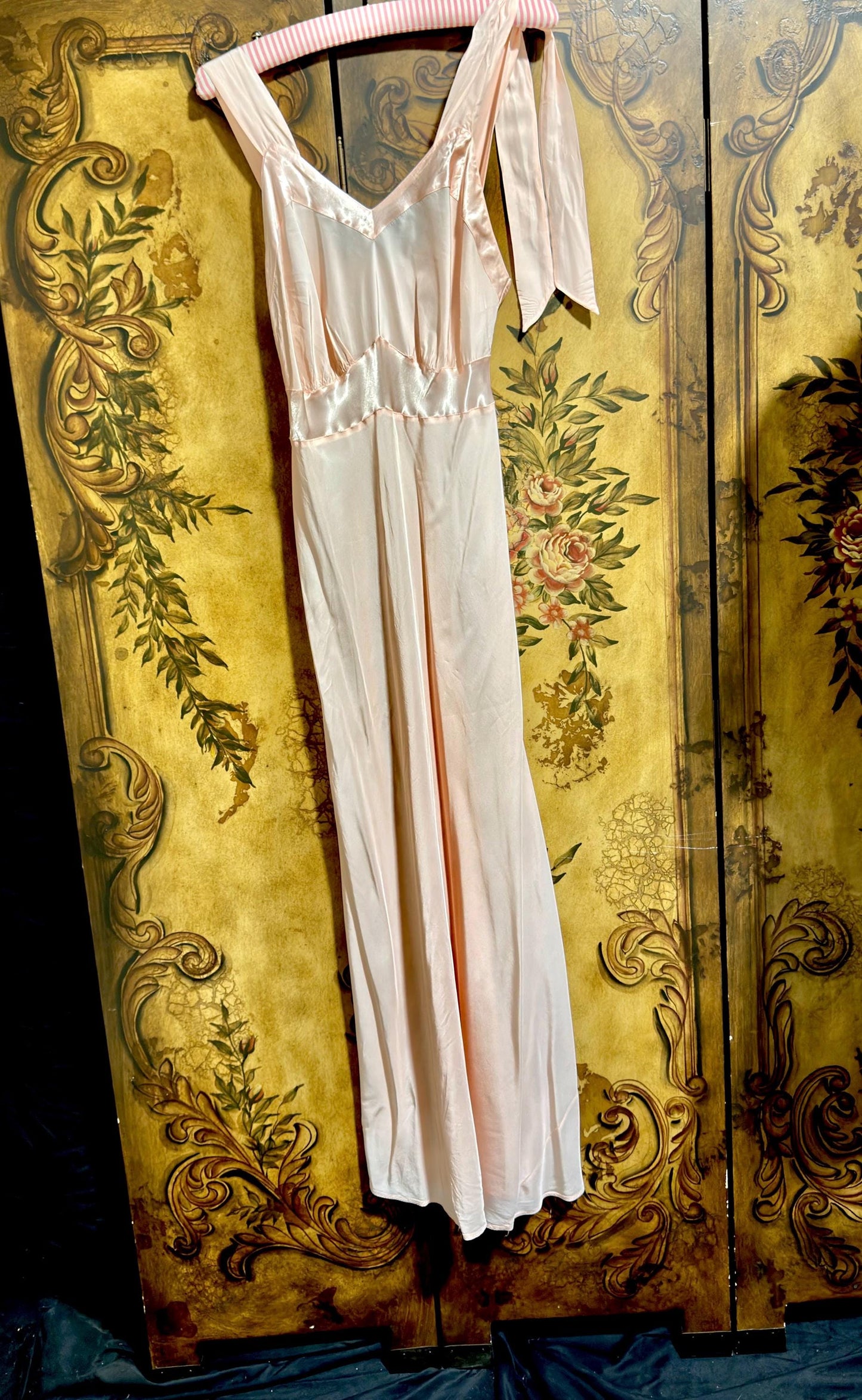 Rhythm Romancer vintage 1930s Nightgown Slip Dress, Baby pink night lingerie dress