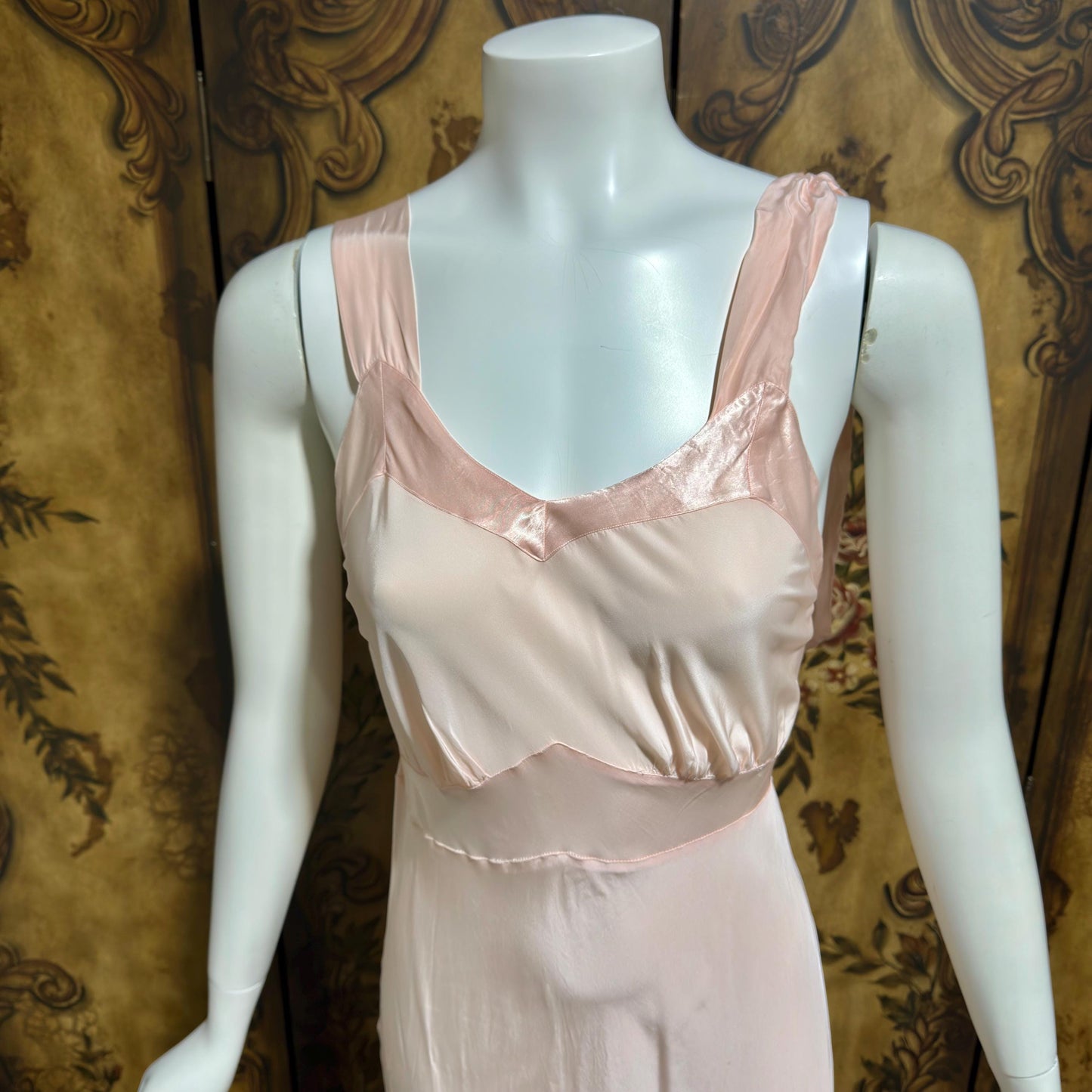 Rhythm Romancer vintage 1930s Nightgown Slip Dress, Baby pink night lingerie dress