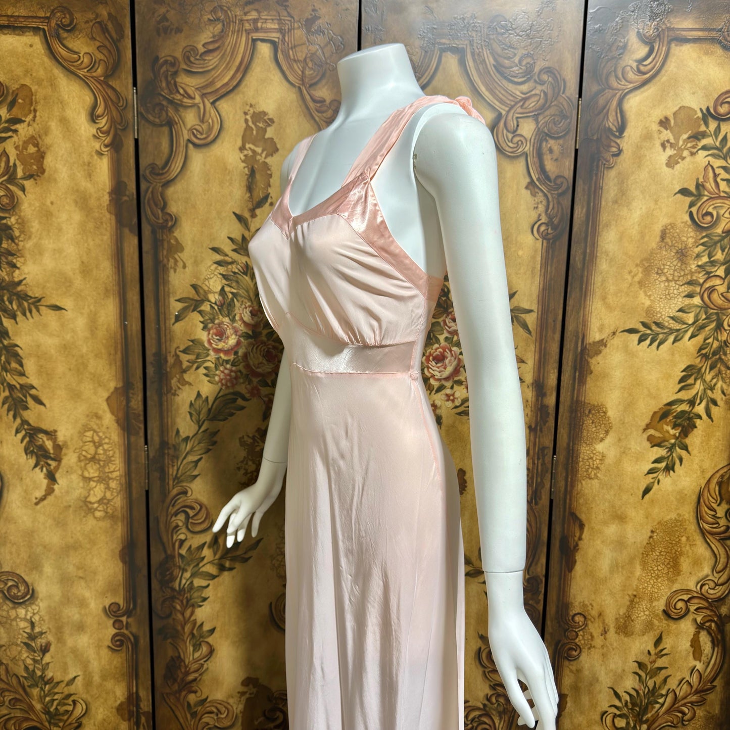 Rhythm Romancer vintage 1930s Nightgown Slip Dress, Baby pink night lingerie dress