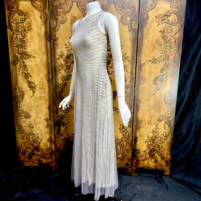 JENNY PACKHAM vintage evening dress gown, Y2K silver sequin one shoulder gown
