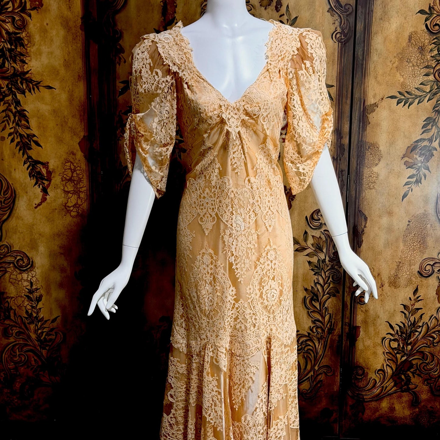 BECKY BISOULIS Vintage 1980s wedding dress, antique lace tea length dress