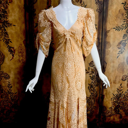 BECKY BISOULIS Vintage 1980s wedding dress, antique lace tea length dress