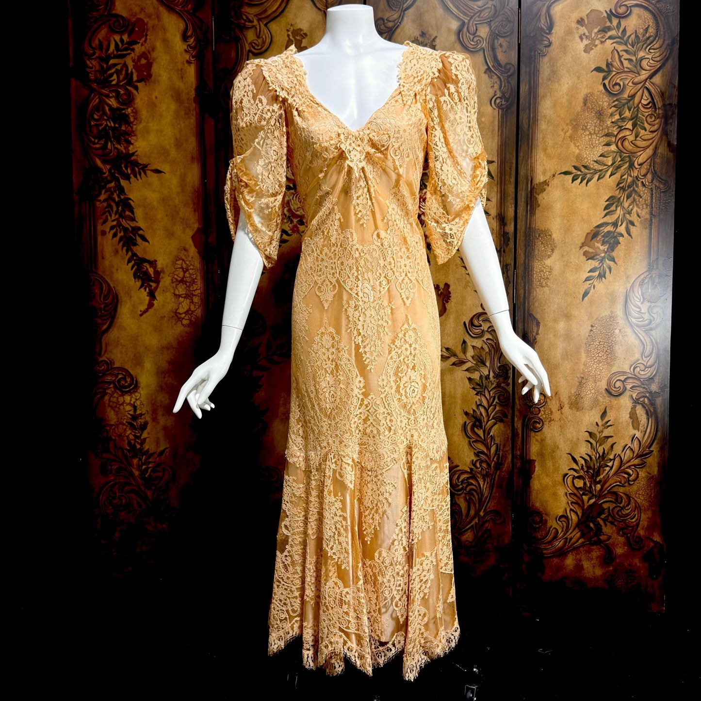 BECKY BISOULIS Vintage 1980s wedding dress, antique lace tea length dress