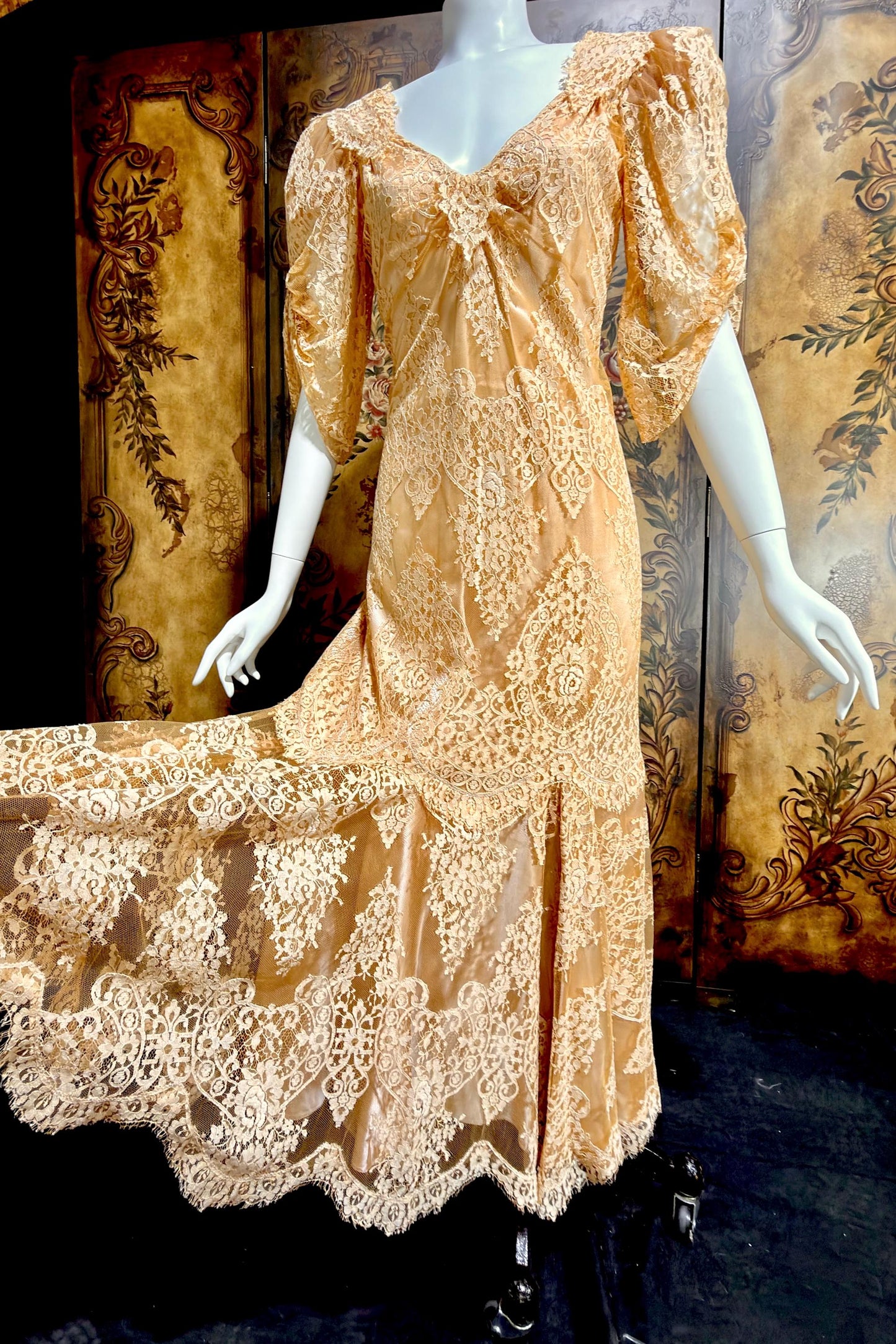 BECKY BISOULIS Vintage 1980s wedding dress, antique lace tea length dress