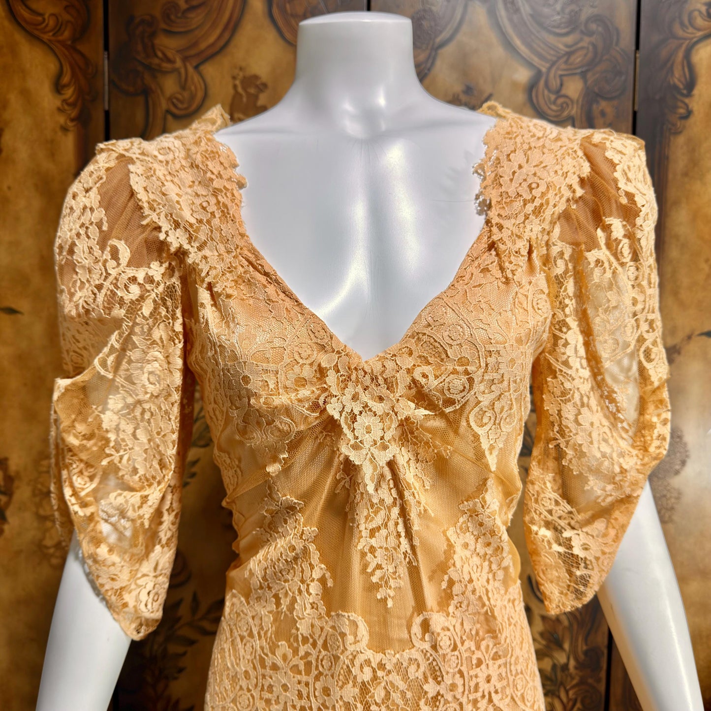 BECKY BISOULIS Vintage 1980s wedding dress, antique lace tea length dress