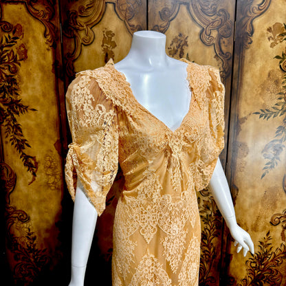 BECKY BISOULIS Vintage 1980s wedding dress, antique lace tea length dress