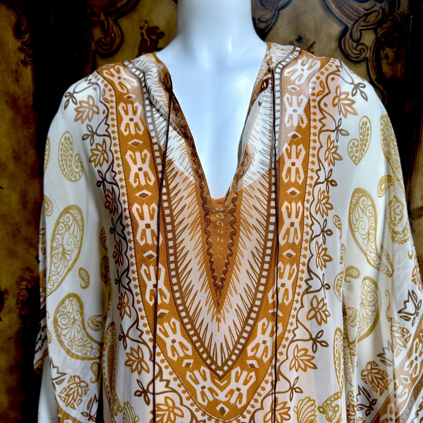 AJ BARI Vintage 1970s caftan dress, hippie boho maxi house dress kaftan
