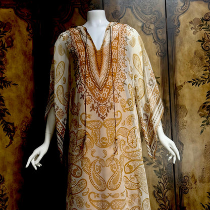 AJ BARI Vintage 1970s caftan dress, hippie boho maxi house dress kaftan