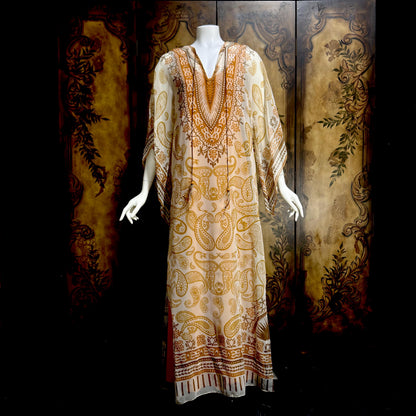 AJ BARI Vintage 1970s caftan dress, hippie boho maxi house dress kaftan