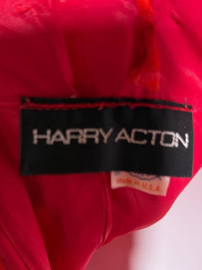 HARRY ACTON vintage evening dress gown, 1980s Red chiffon tiered ruffle scarf dress