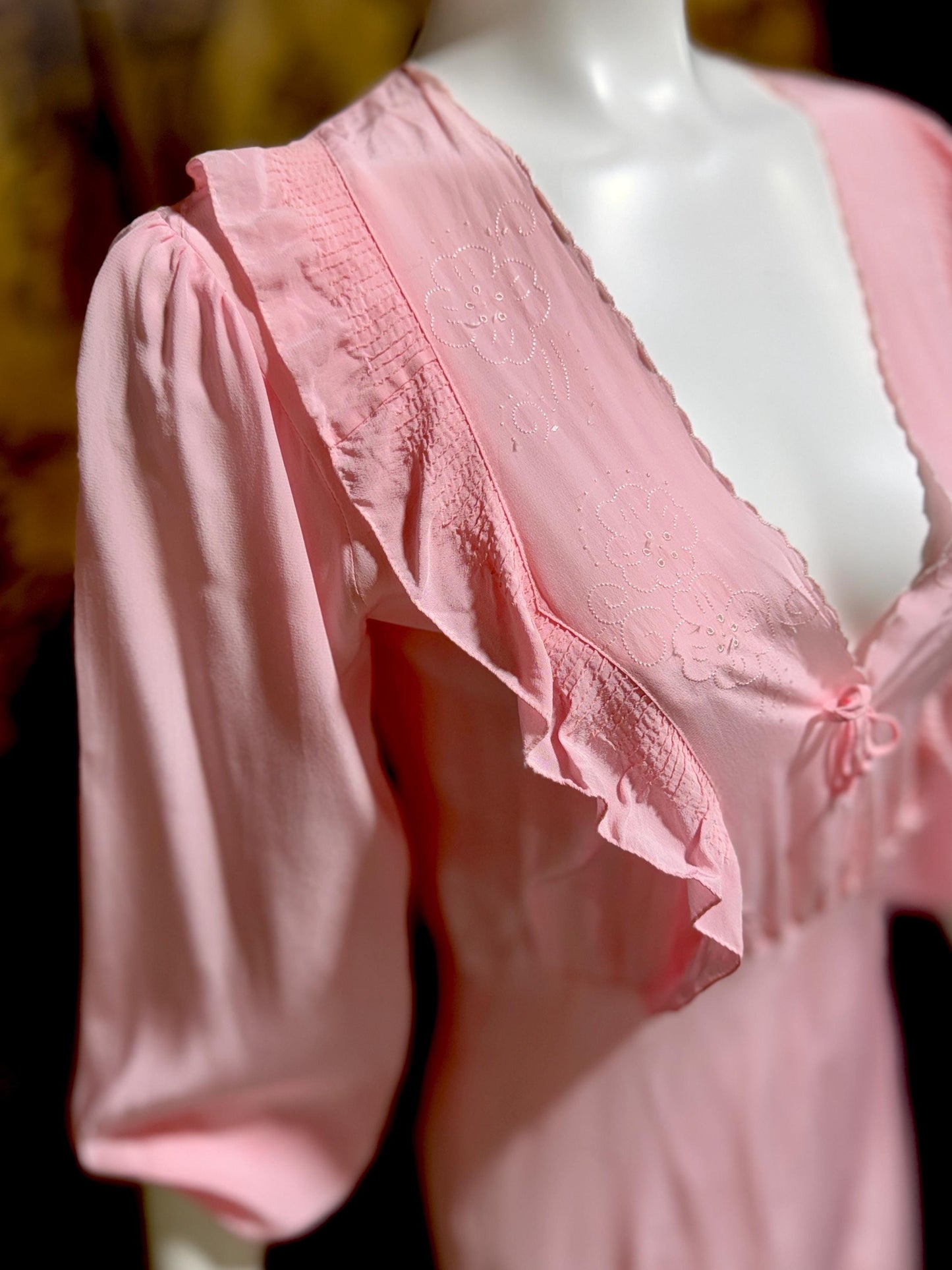 1940s Vintage Nightgown Lingerie Dress, Pink bias cut rayon House dress