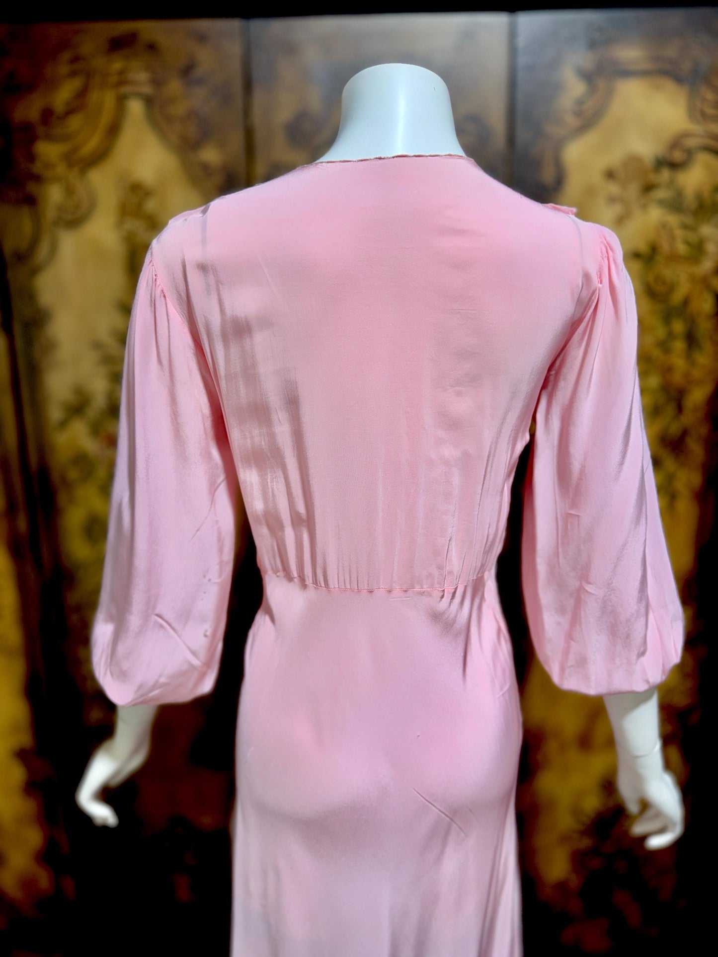 1940s Vintage Nightgown Lingerie Dress, Pink bias cut rayon House dress