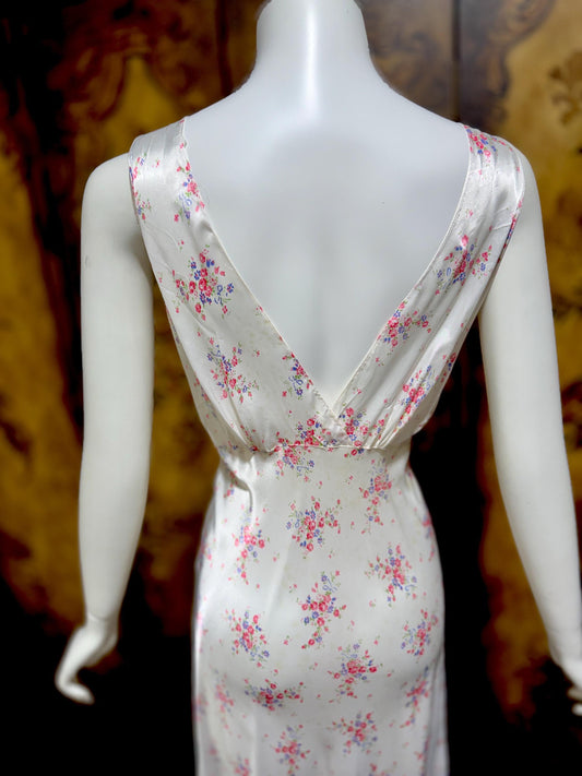 1940s vintage Nightgown slip dress, Bias Cut floral print Lingerie dress