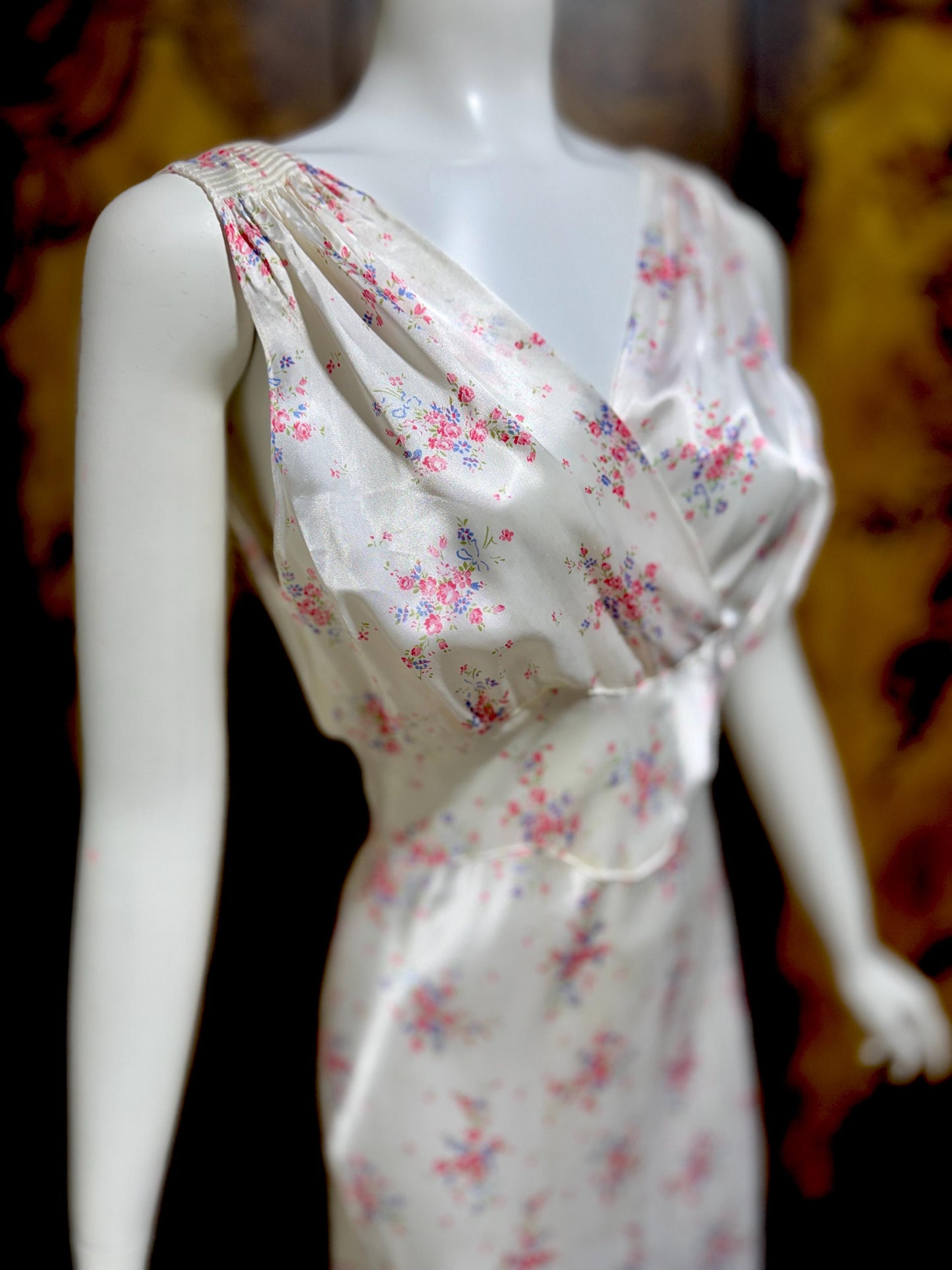 1940s vintage Nightgown slip dress, Bias Cut floral print Lingerie dress