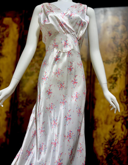 1940s vintage Nightgown slip dress, Bias Cut floral print Lingerie dress