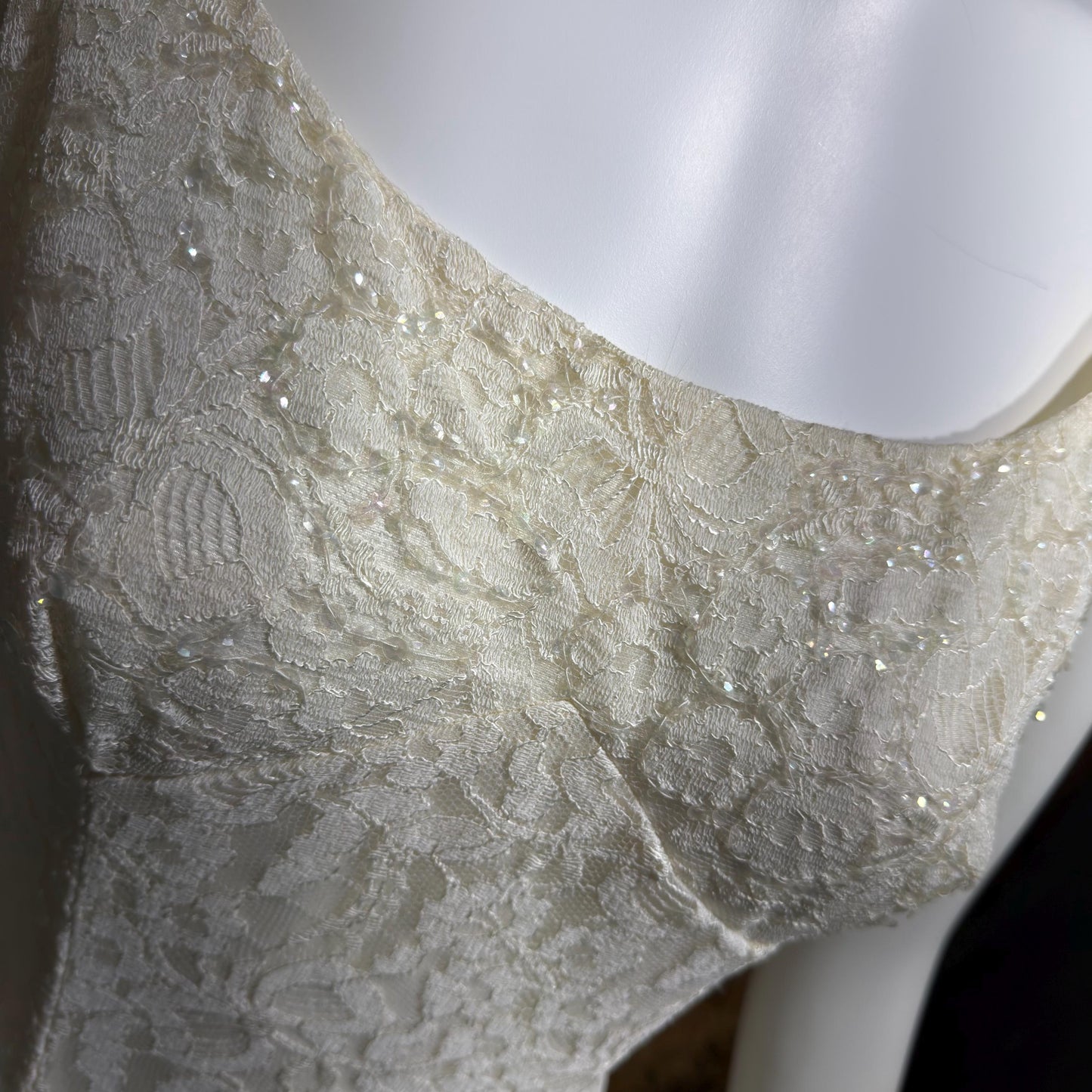 EMMA DOMB vintage wedding dress gown, 1950s white lace tulle mermaid gown