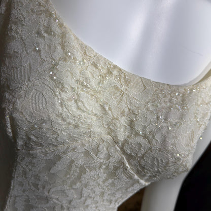 EMMA DOMB vintage wedding dress gown, 1950s white lace tulle mermaid gown