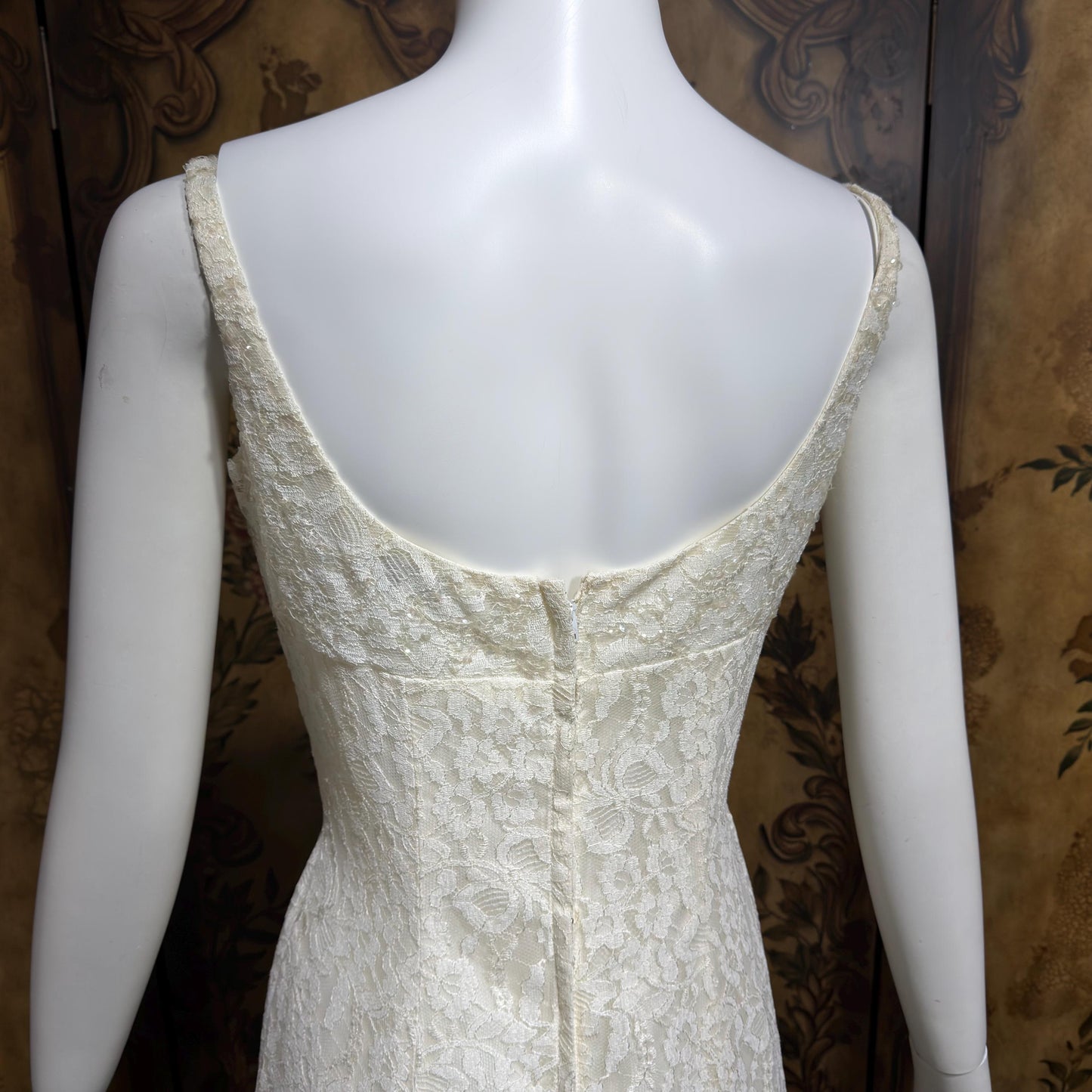 EMMA DOMB vintage wedding dress gown, 1950s white lace tulle mermaid gown