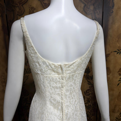 EMMA DOMB vintage wedding dress gown, 1950s white lace tulle mermaid gown