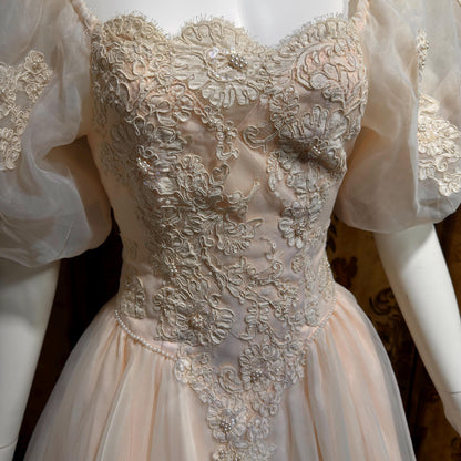 1980s vintage wedding dress gown, Pink Blush Organza Off Shoulder ball gown