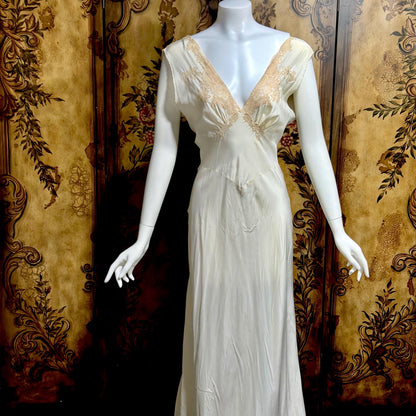 KRISTINA Vintage 1930s Silk Slip Dress, PURE SILK Handmade white bias cut lingerie gown