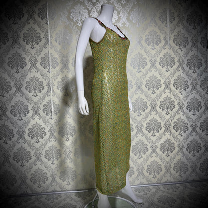 BONNIE STRAUSS Vintage 1990s Crochet Slip Dress, Stretchy Knit Midi Gown