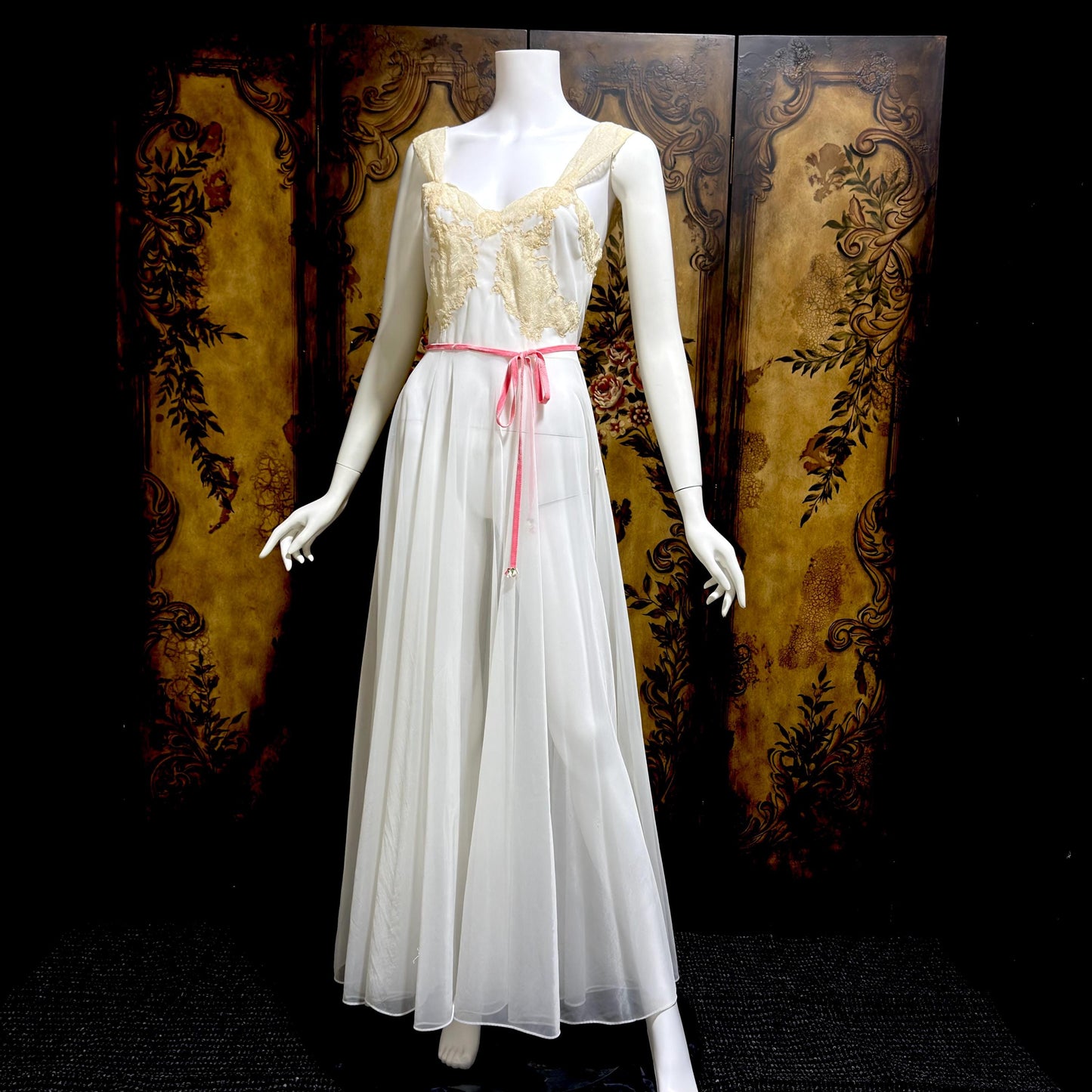 YOLANDE vintage 1940s Peignoir set, White bridal nightgown slip dress and robe