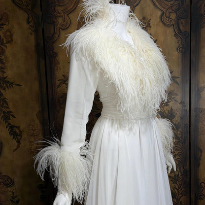 LILLIE RUBIN Vintage evening dress gown, 1970s White Chiffon Ostrich Feather Gown