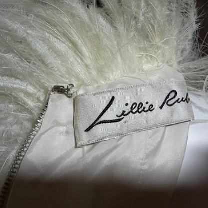 LILLIE RUBIN Vintage evening dress gown, 1970s White Chiffon Ostrich Feather Gown