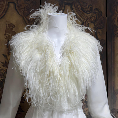 LILLIE RUBIN Vintage evening dress gown, 1970s White Chiffon Ostrich Feather Gown