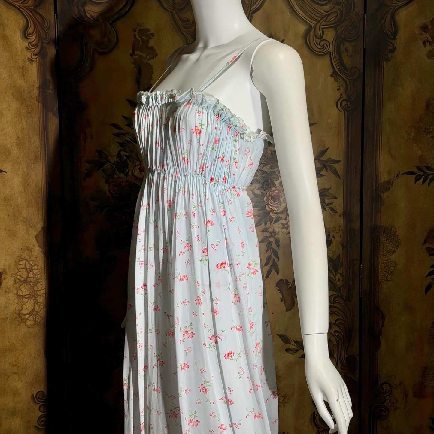 by IRIS, 1940s vintage Nightgown slip dress, Sylvia Pedlar, Babydoll floral print Lingerie dress
