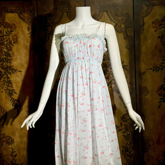 by IRIS, 1940s vintage Nightgown slip dress, Sylvia Pedlar, Babydoll floral print Lingerie dress