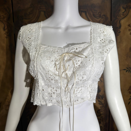 1900s Vintage Edwardian Top corset cover, Antique white cotton eyelet camisole tiny top