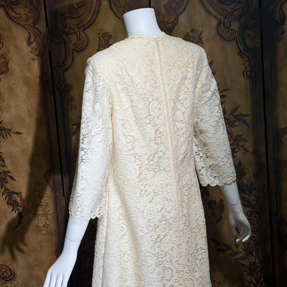 CHEZ MARGO Vintage evening dress gown, 1970s Margate NJ White Lace Shift Gown