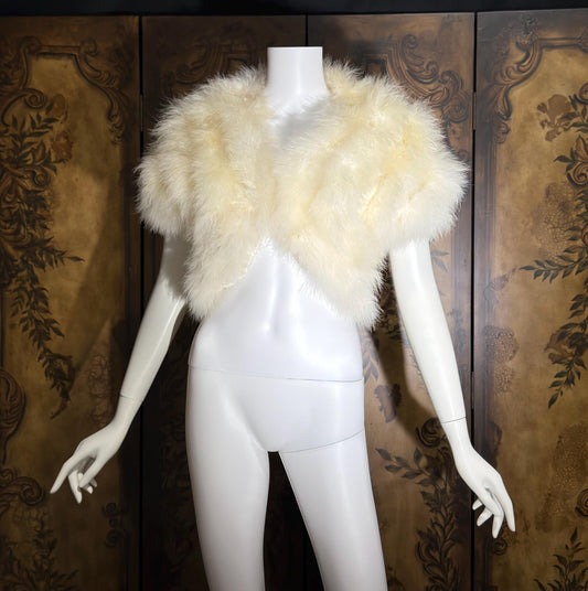 LILLIE RUBIN Vintage Marabou Feather Cropped Jacket, 1980s Snowy White Bridal Wedding Evening Topper
