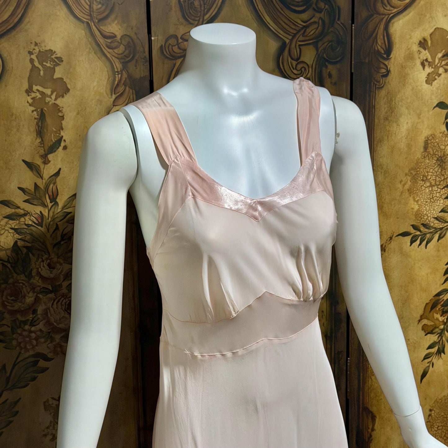 Rhythm Romancer vintage 1930s Nightgown Slip Dress, Baby pink night lingerie dress