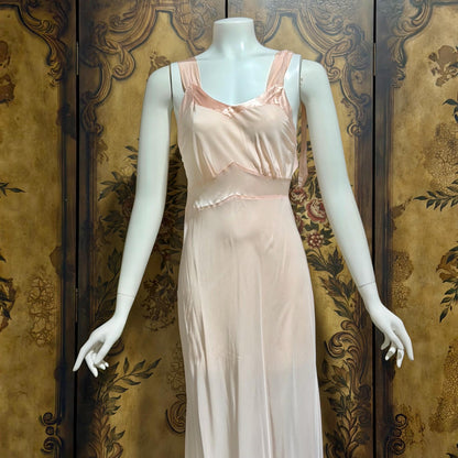 Rhythm Romancer vintage 1930s Nightgown Slip Dress, Baby pink night lingerie dress
